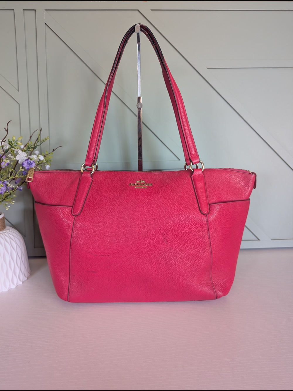 Coach Pink Pebbled Leather Tote Bag